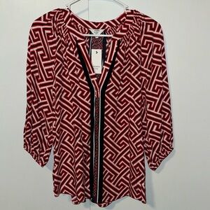 Crown & Ivy Peasant Tunic Top Blue Red & White Women’s MP M Medium Petite